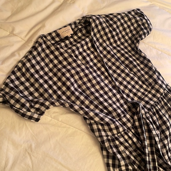 Sezane Black and White Gingham Midi Dress - Picture 1 of 7